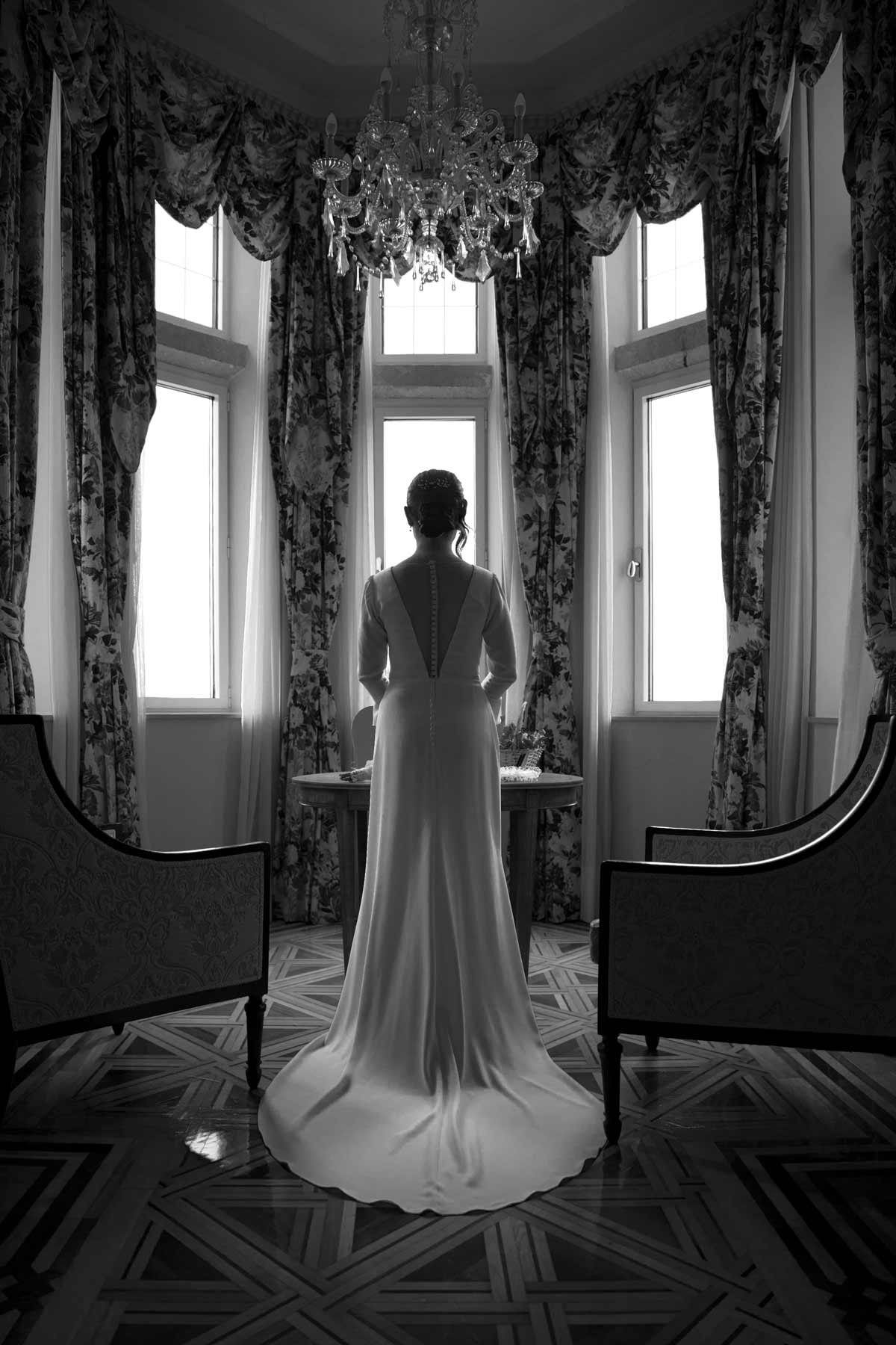 Fotografía novia blanco y negro Palacio Magdalena Santander